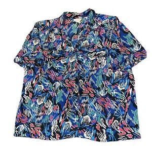 Vintage 80s Lauren Lee Abstract Geometric Print‎ Button Up Blouse Women’s XL